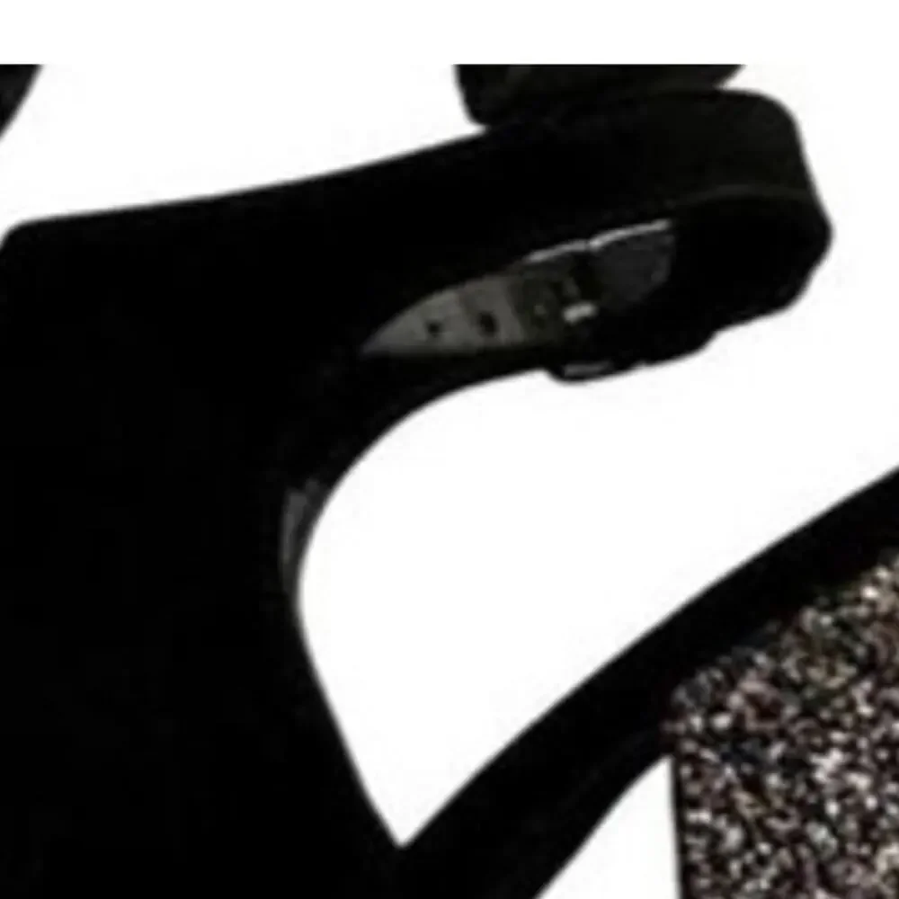 Charlotte Russe Heels Womens Size 6 Black Faux Suede Peep Toe Sparkly 5” Prom